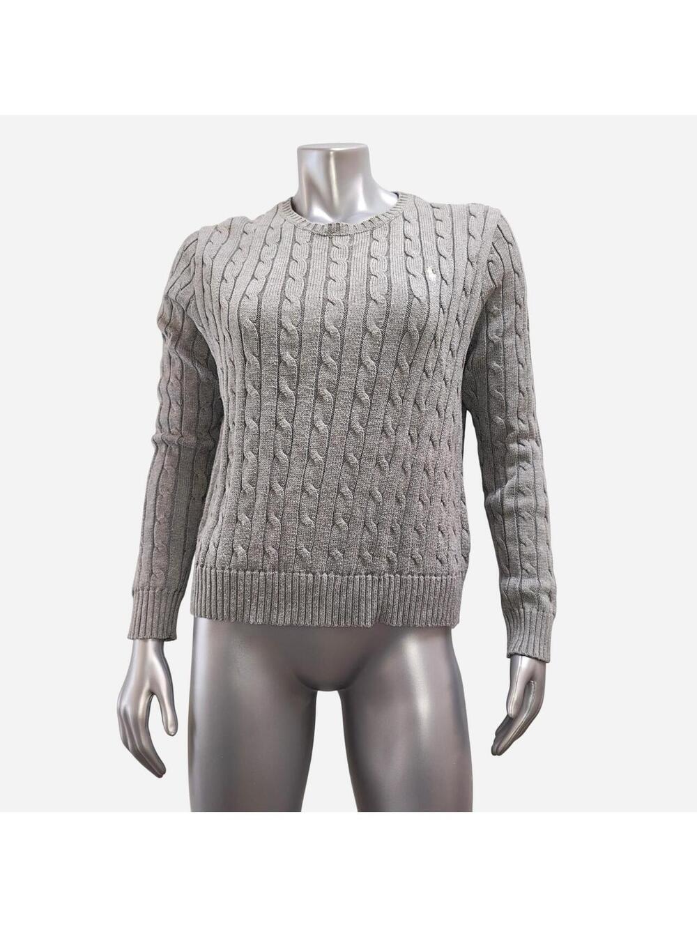 Polo Ralph Lauren Cable Knit Sweater Womens XL Grey Embroidered Pony Crewneck